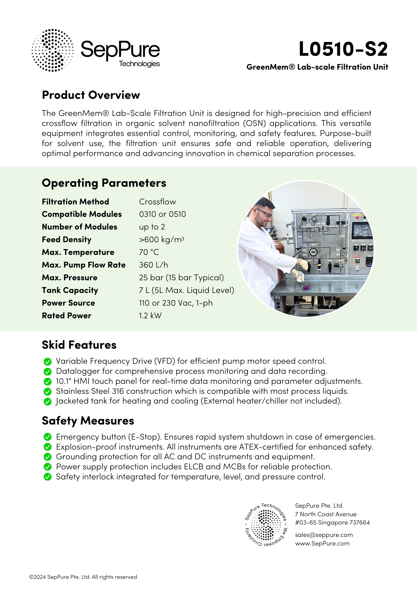 SepPure GreenMem® Crossflow Lab-Scale Nanofiltration Unit (LNFU)
